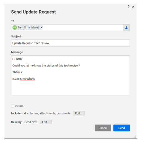 Send manual update request window