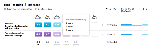 Monitoramento de tempo de meio dia com submenu sobre a entrada do projeto mostrando opções. 