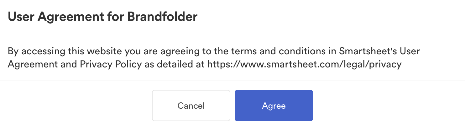 A user agreement with options to cancel or accept. 