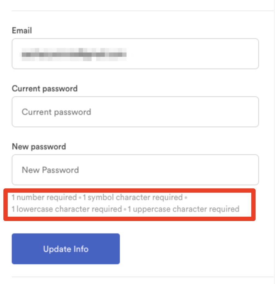 This image shows the creating a new password requirements.