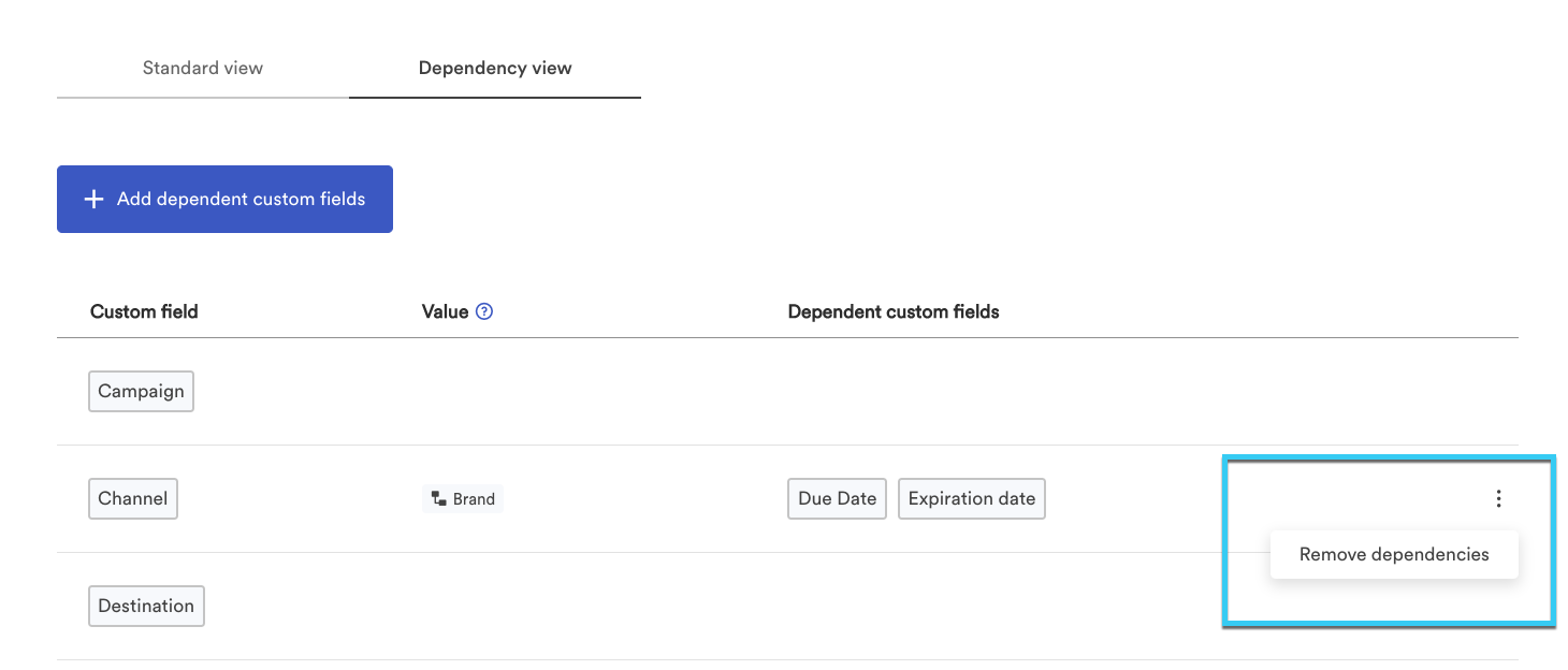 This image shows the dependency tab in bulk management. 